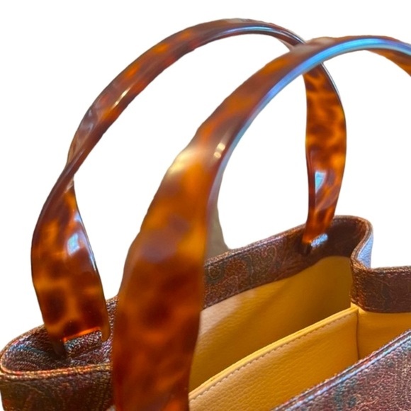 ETRO RARE PAISLEY TORTOISESHELL PATTERN PLASTIC HANDLE HANDBAG PVC/LEATHER - Picture 5 of 14